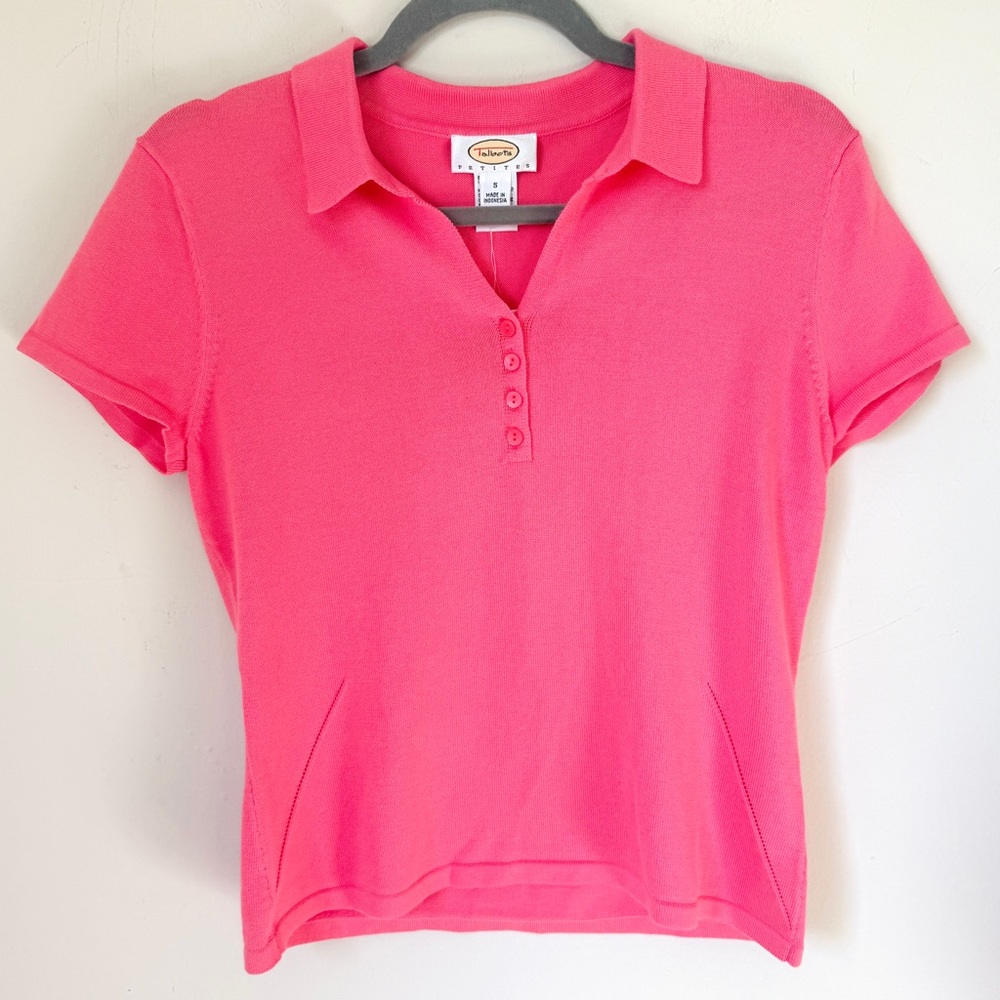 Vintage NWT 90s Talbots Polo Shirt Pink Collared Top Short Sleeve Small